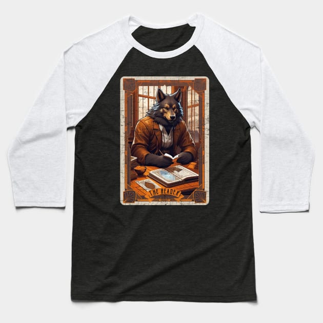 The Reader Retro Werewolf Halloween Tarot Card Baseball T-Shirt by DanielLiamGill